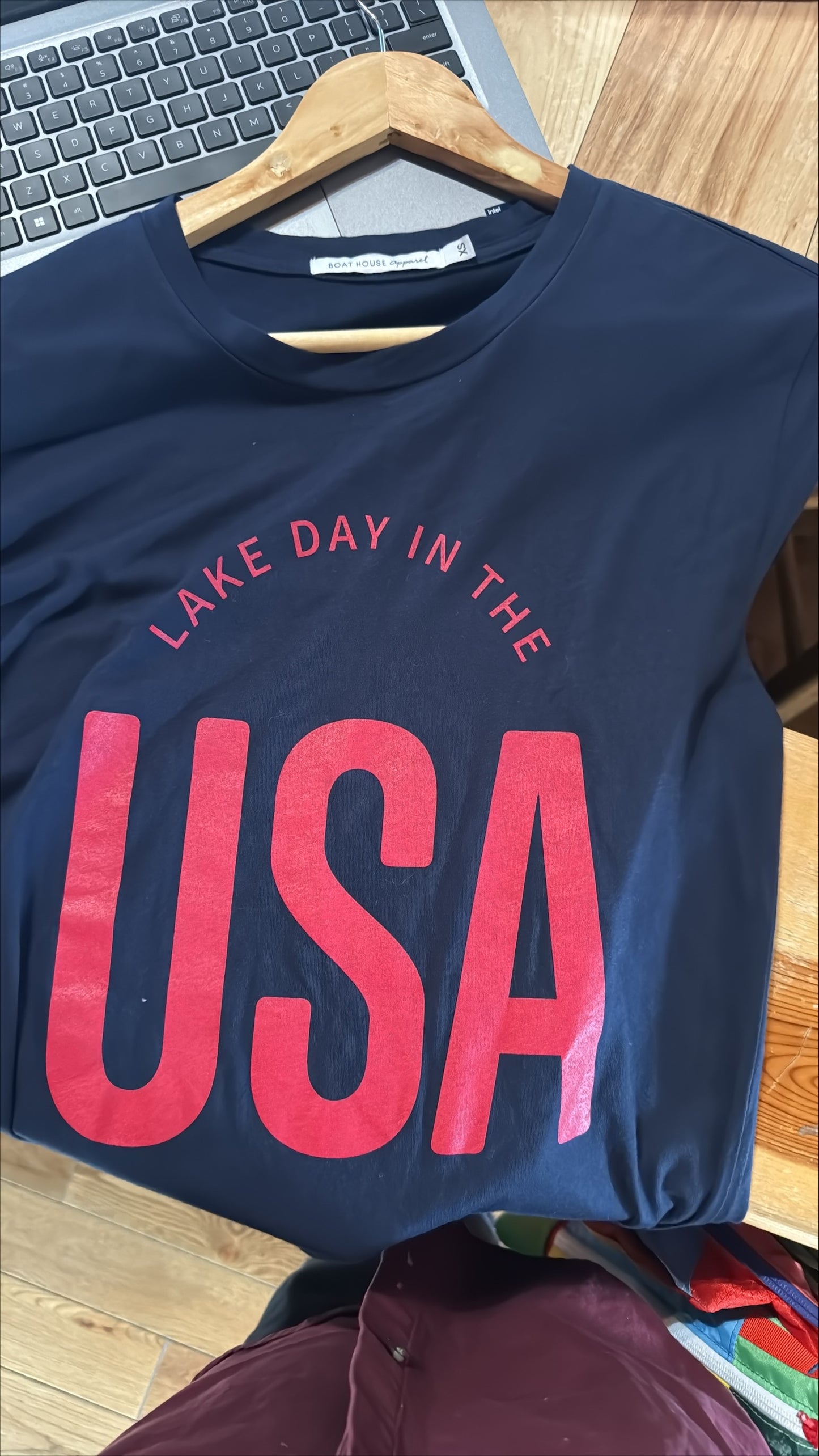 Lake day in the USA red and blue t shirt tshirt
