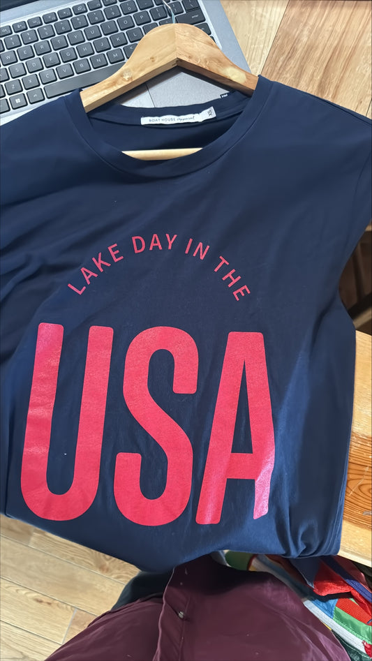 Lake day in the USA red and blue t shirt tshirt