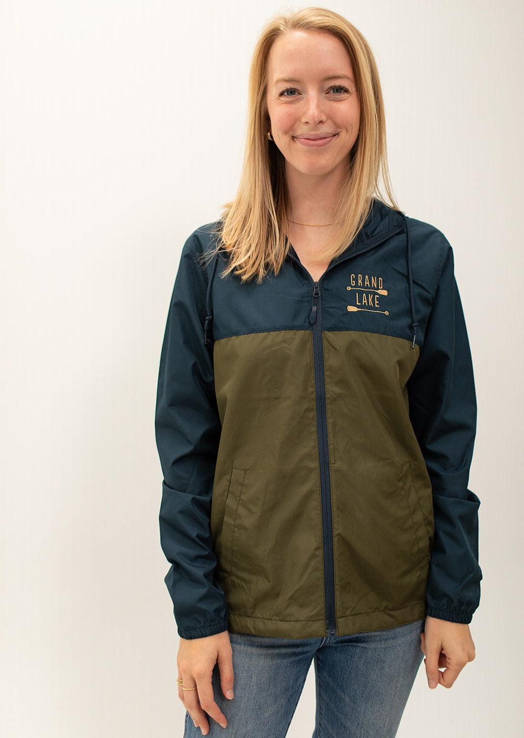Grand Lake Breezy Point Rain Jacket Navy/Olive GREEN RAIN JACKET