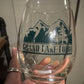 WINE Glass GLL Grand Lake Lodge Stemless green logo new
