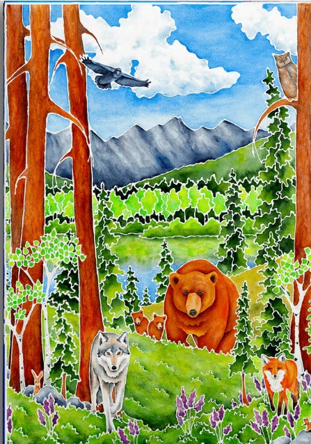 ART Bear wolf mountain "SWEET MTN HOME" FOREST ANIMALS/MOUNTAINS - KAREN SAVORY - 18X26 METAL BOX ART