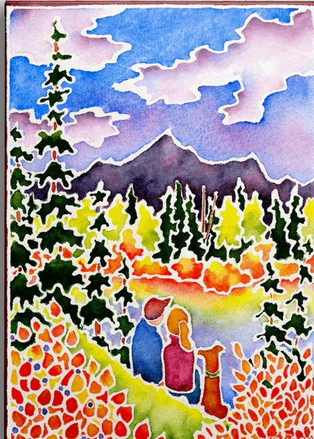 ART two people dog lake mountain Sharing the moment Metal Box Art KAREN SAVORY - 18X26 METAL BOX ART