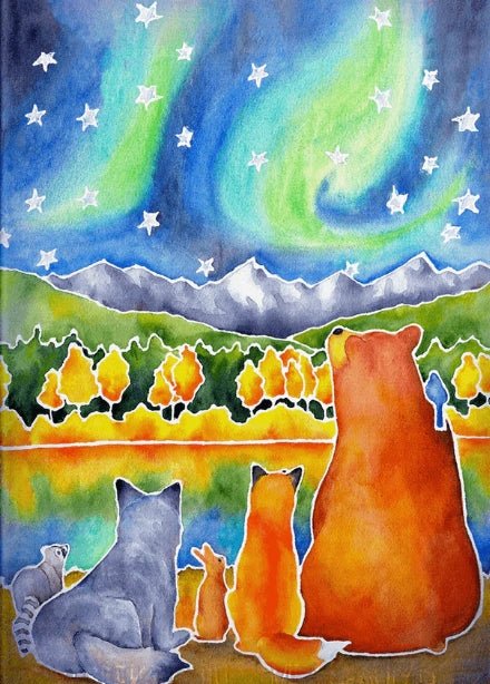 ART bear bird fox raccoon rabbit "drawn to the lights" Metal Box Art KAREN SAVORY - 18X26 METAL BOX ART (Copy)