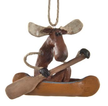 Moose in Canoe Ornament w/Grand Lake-Wood